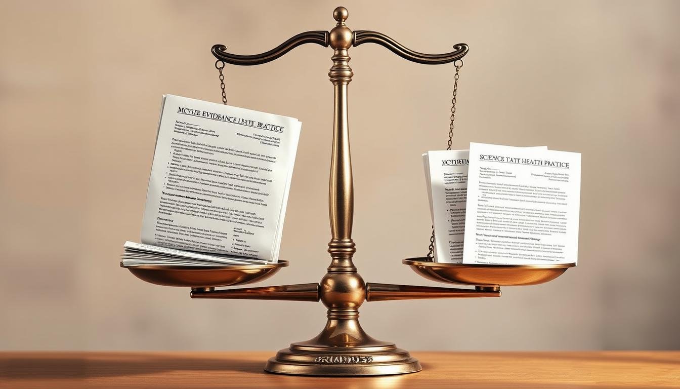 Balanza mostrando el equilibrio entre prácticas alternativas y medicina basada en evidencia