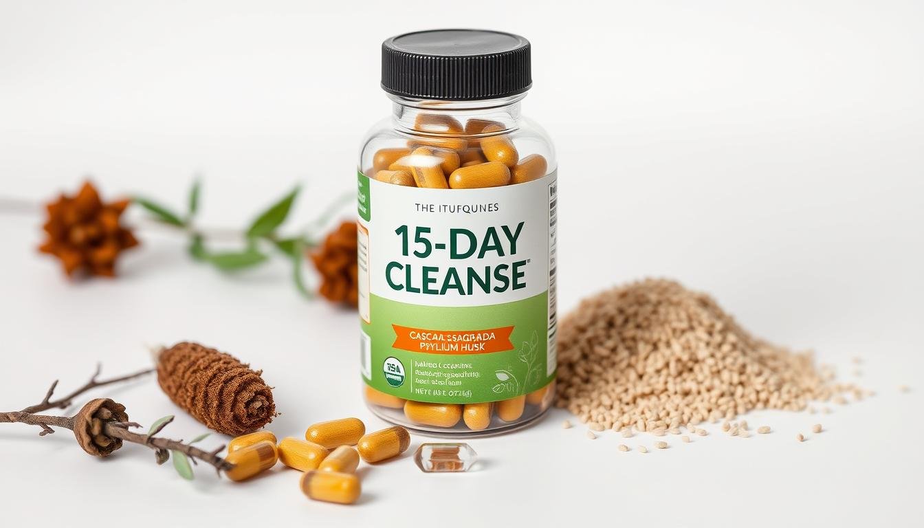 Pastillas 15 Day Cleanse: La Solución Natural Para Desintoxicar Tu Cuerpo 2 Frasco de pastillas 15 day cleanse junto a ingredientes naturales como cáscara sagrada y psyllium