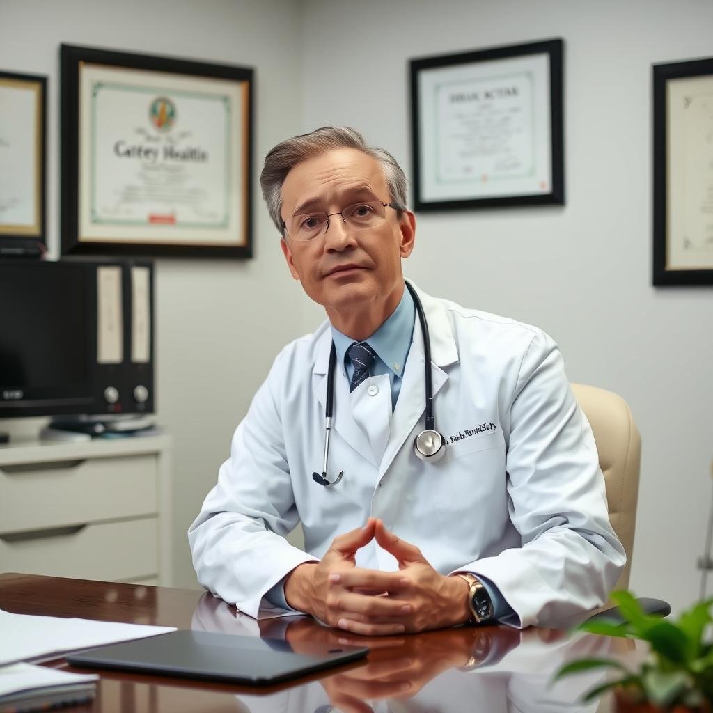 Gastroenterólogo profesional explicando riesgos de los enemas de café