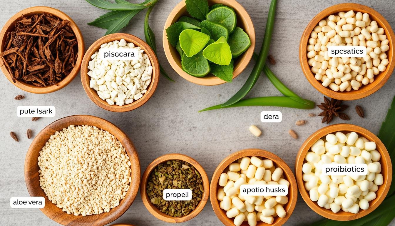 Ingredientes naturales de las pastillas 15 day cleanse dispuestos en pequeños recipientes Ingredientes naturales de las pastillas 15 day cleanse dispuestos en pequeños recipientes