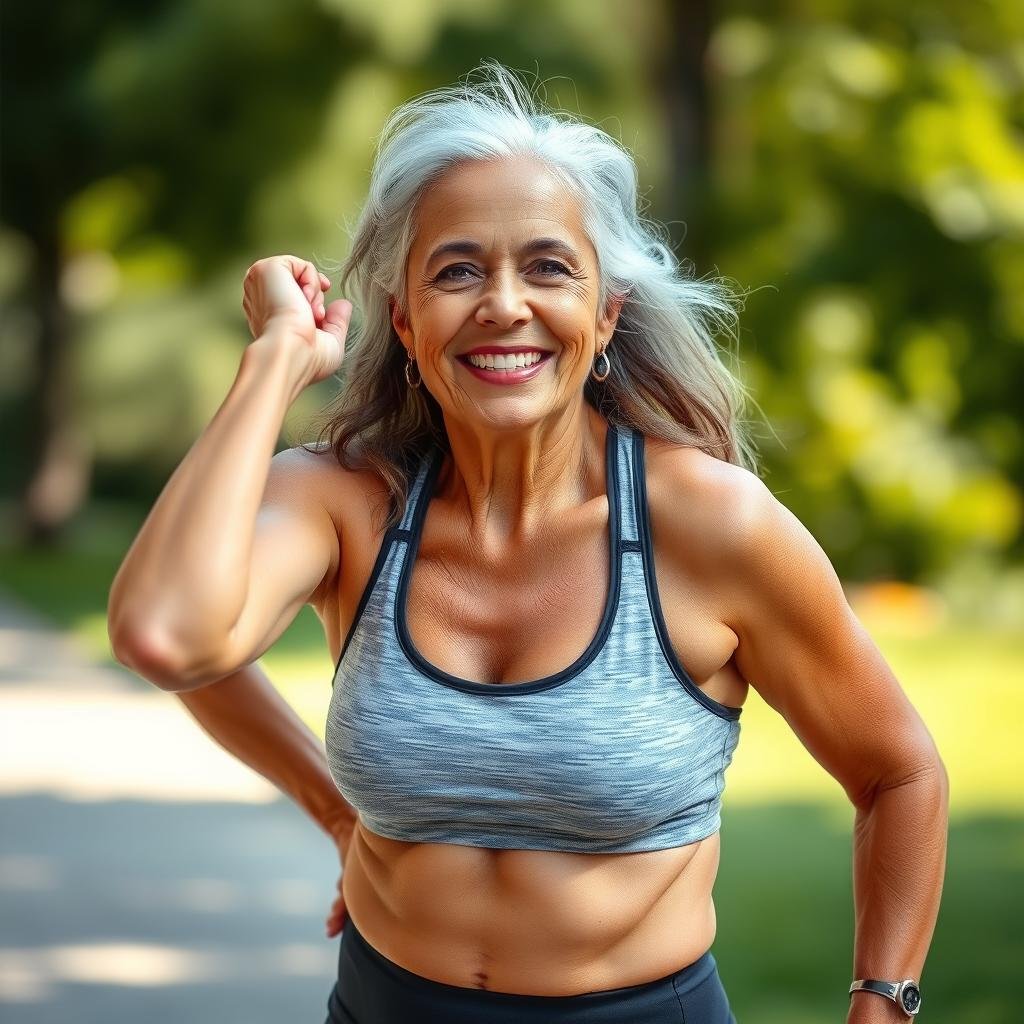 Mujer mayor activa después de completar el programa de pastillas 15 day cleanse Mujer mayor activa después de completar el programa de pastillas 15 day cleanse