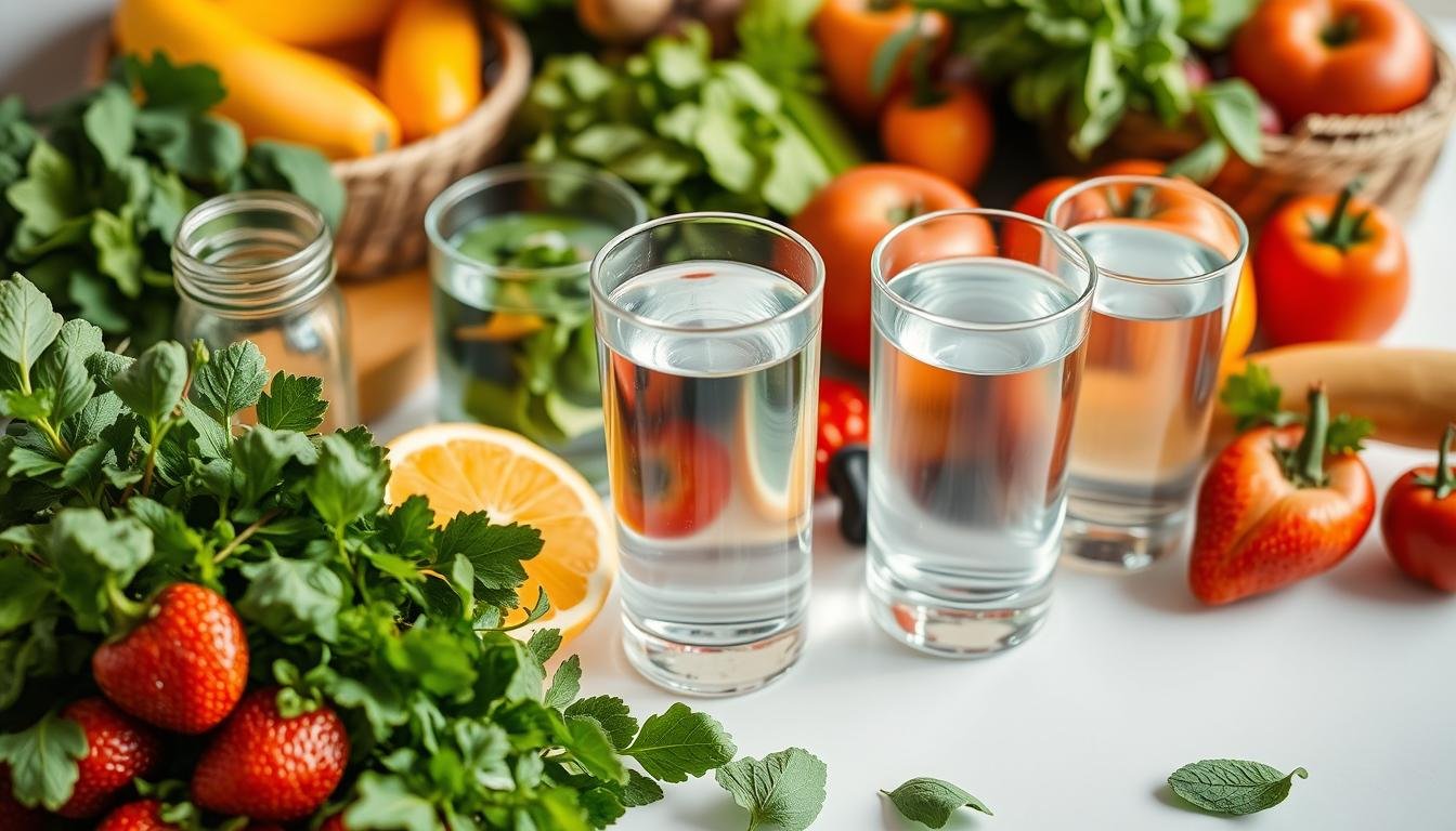 Natural detox alternatives including fresh fruits, vegetables, and water Natural detox alternatives including fresh fruits, vegetables, and water