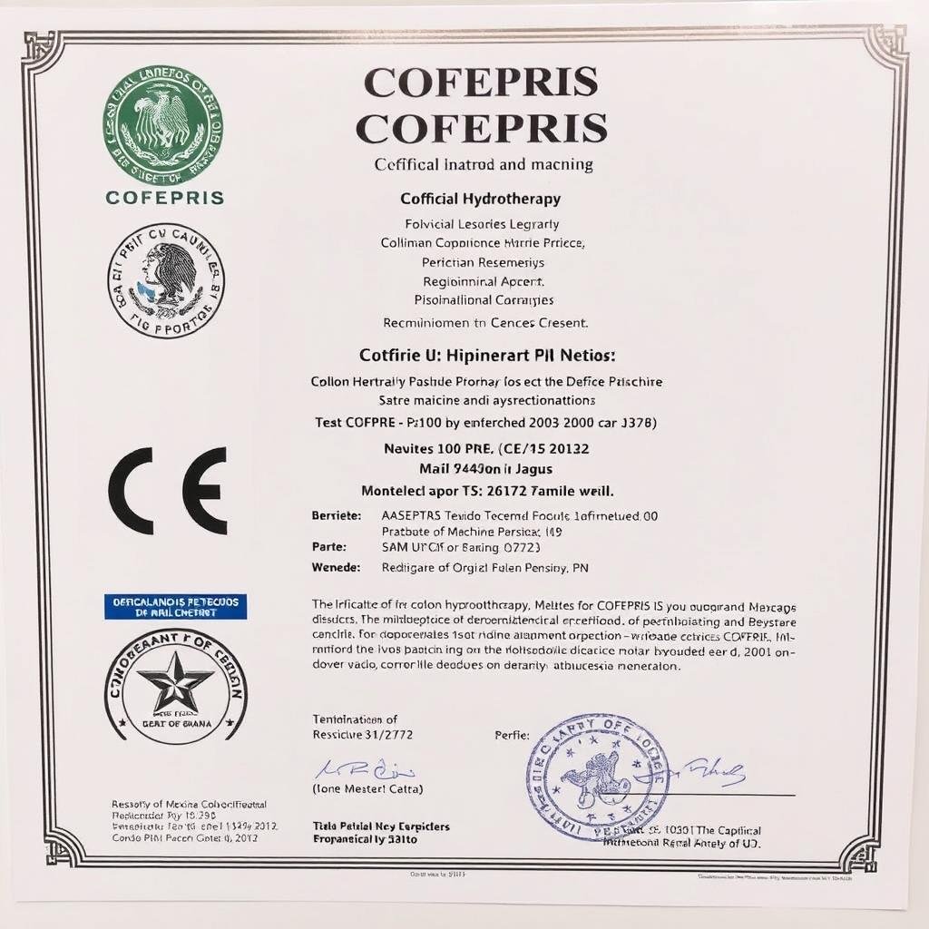 Certificación COFEPRIS para máquina para hidroterapia de colon Certificación COFEPRIS para máquina para hidroterapia de colon