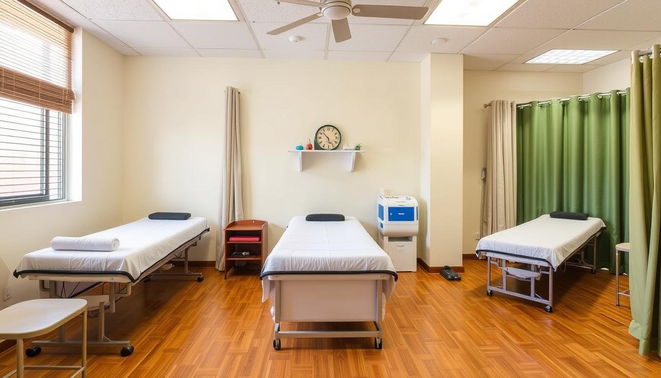 Clínica de bienestar utilizando cama para hidroterapia de colon portátil en diferentes espacios