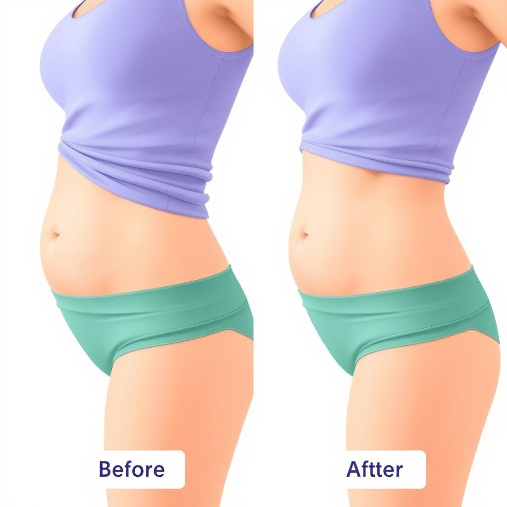 Comparación de abdomen antes y después de la Hidroterapia de Colon mostrando reducción de distensión Comparación de abdomen antes y después de la Hidroterapia de Colon mostrando reducción de distensión