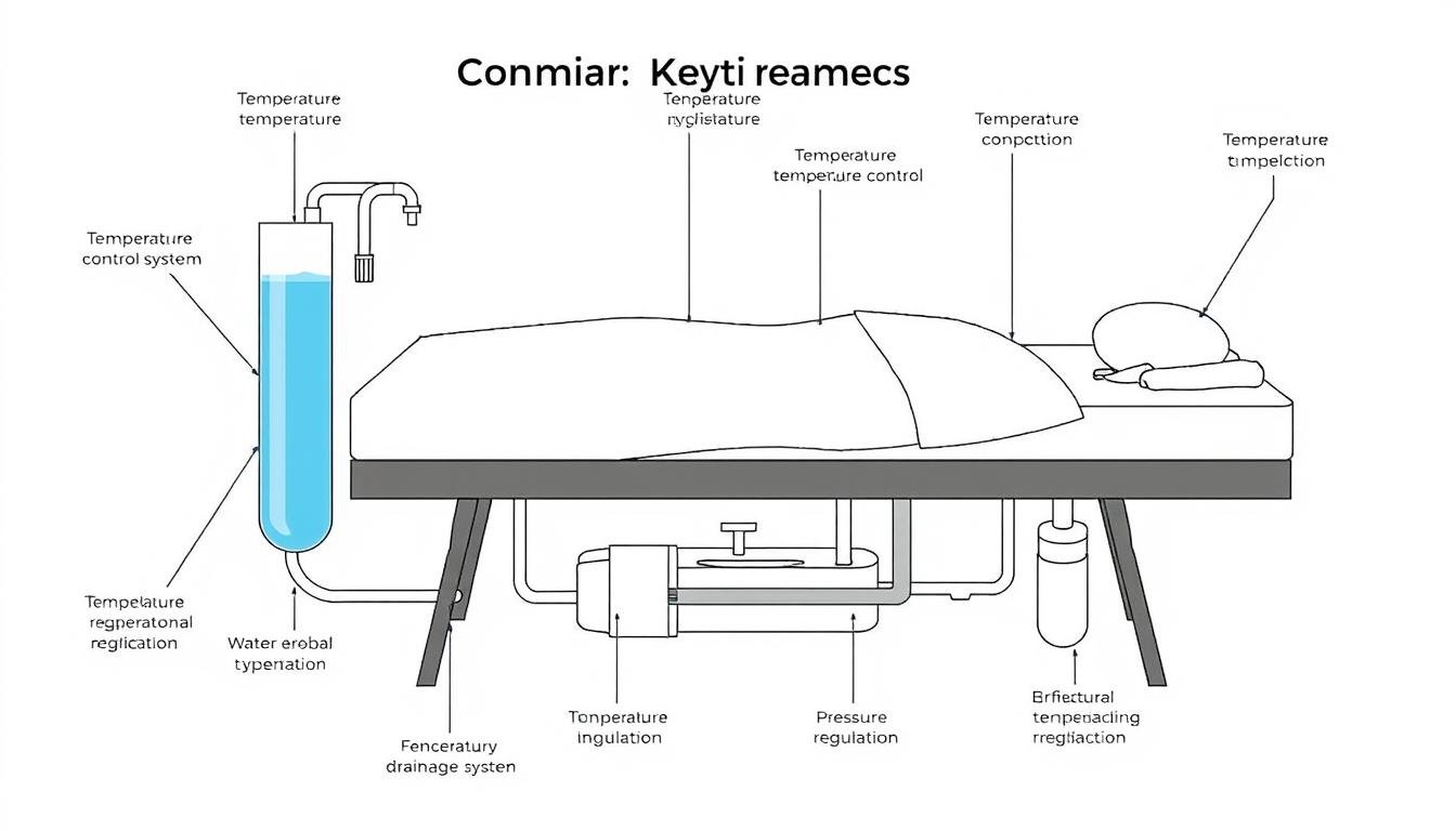 Componentes técnicos de una cama para hidroterapia de colon