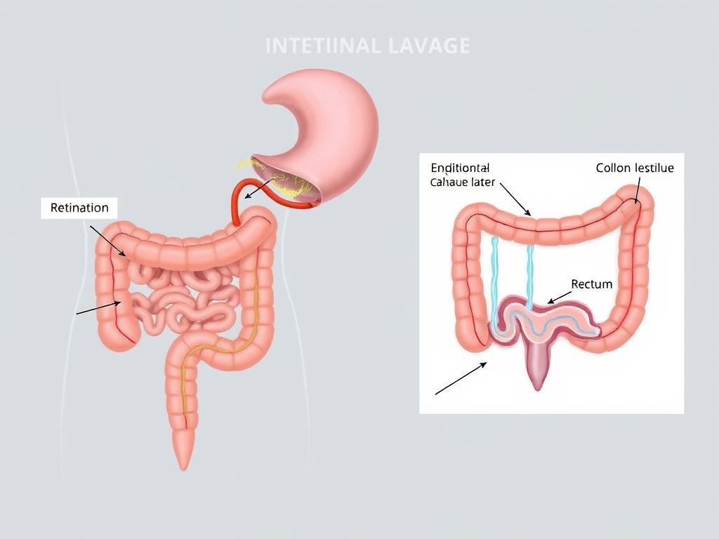 Diagrama anatómico mostrando cómo funciona una lavativa intestinal Diagrama anatómico mostrando cómo funciona una lavativa intestinal