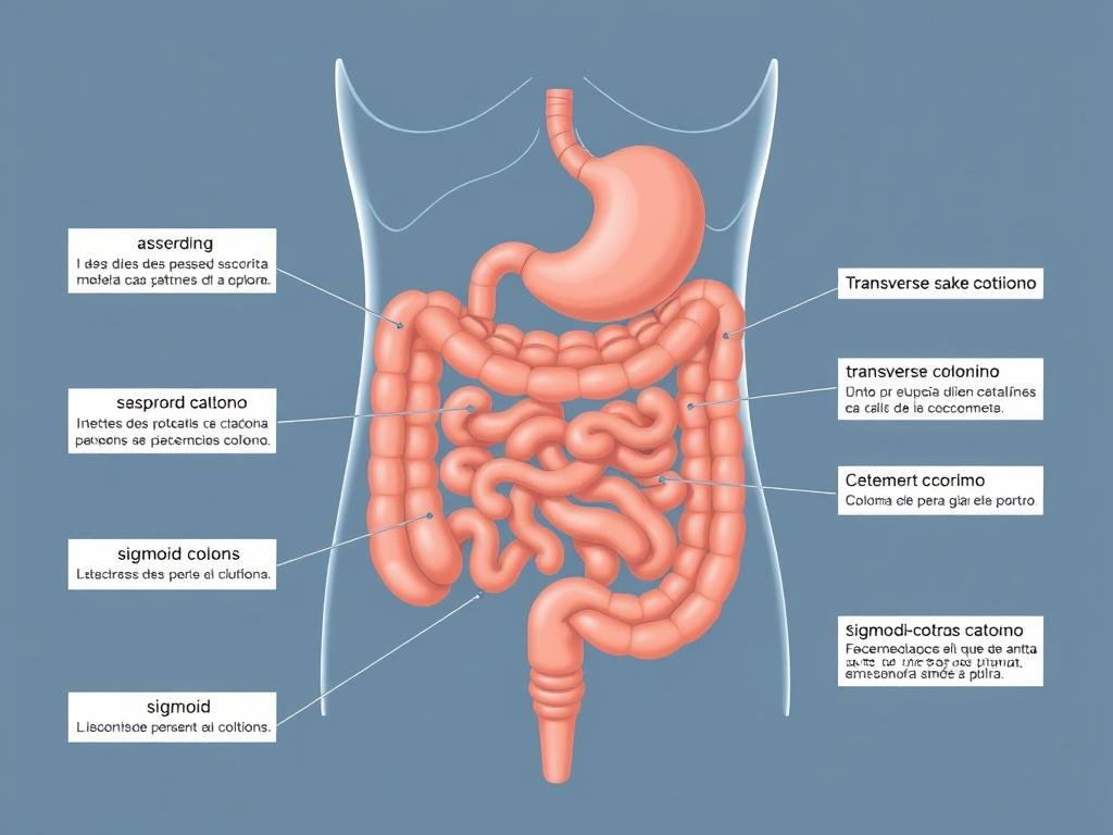 Diagrama científico del sistema digestivo mostrando el colon Diagrama científico del sistema digestivo mostrando el colon