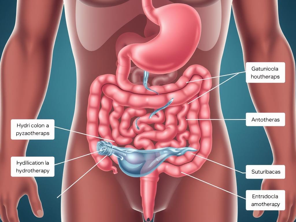 Diagrama del sistema digestivo mostrando cómo funciona la hidroterapia de colon Diagrama del sistema digestivo mostrando cómo funciona la hidroterapia de colon