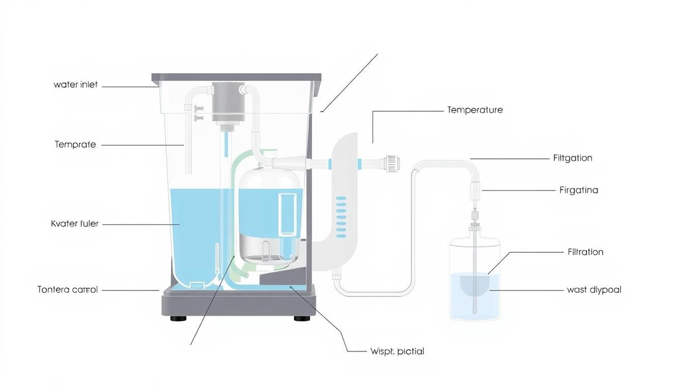 Diagrama técnico del funcionamiento de un equipo de hidroterapia de colon Diagrama técnico del funcionamiento de un equipo de hidroterapia de colon