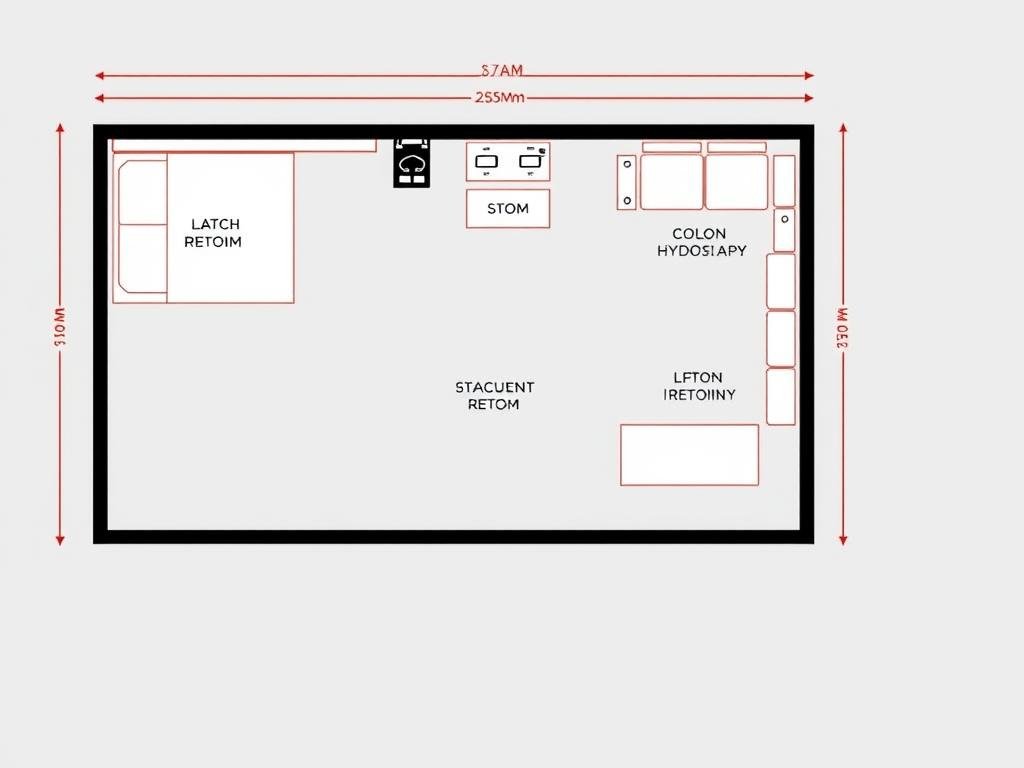 Distribución óptima de espacio para cama de hidroterapia