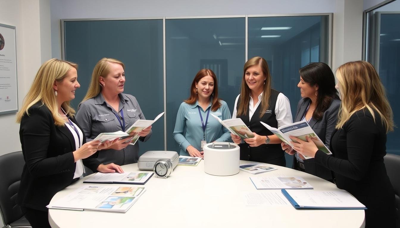 Equipo de especialistas en hidroterapia de colon brindando asesoramiento técnico