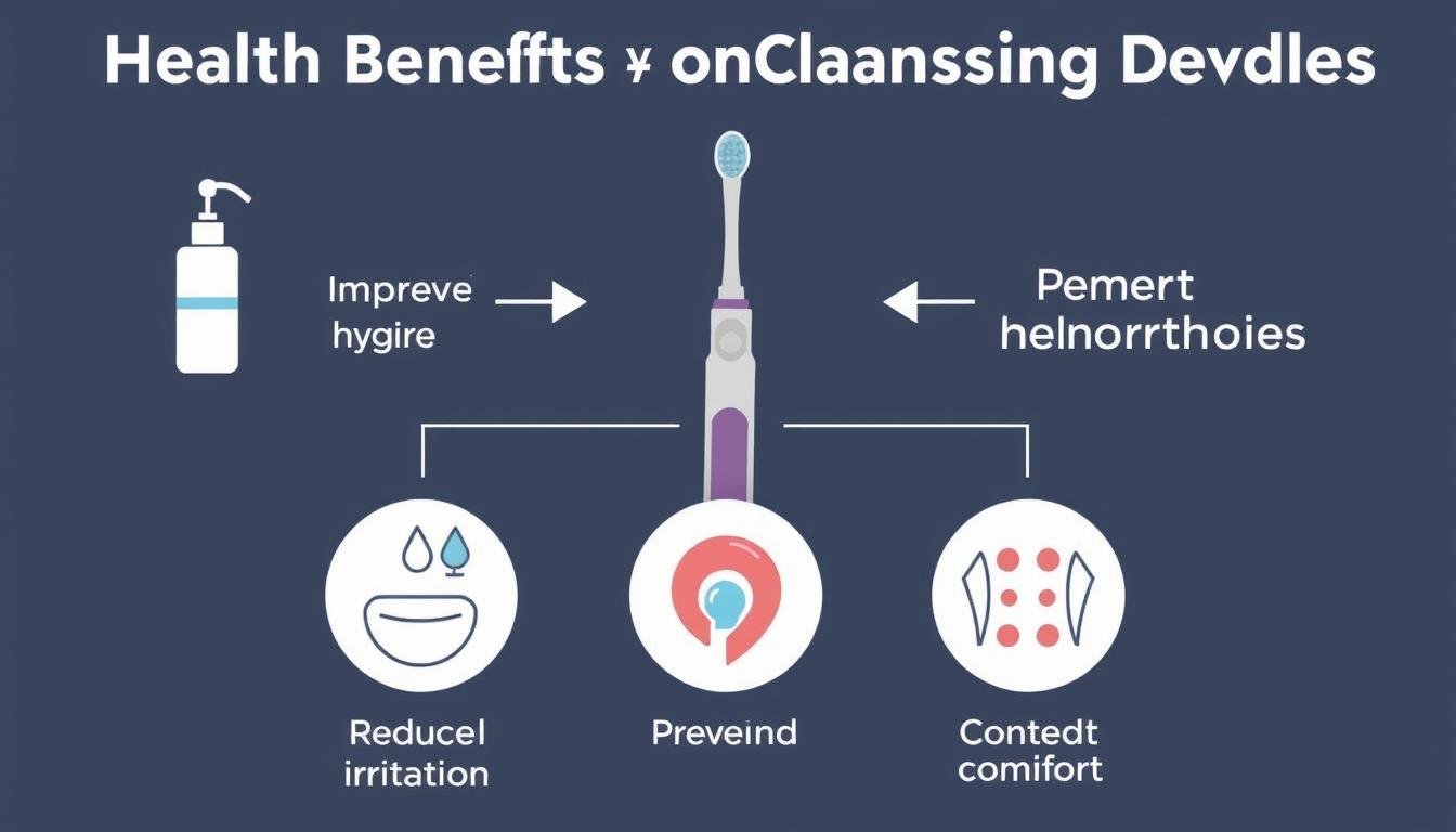 Ilustración de los beneficios para la salud de usar un aparato para lavar el ano Ilustración de los beneficios para la salud de usar un aparato para lavar el ano