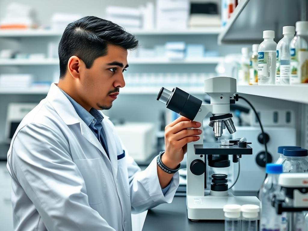 Investigador analizando muestras relacionadas con la microbiota intestinal Investigador analizando muestras relacionadas con la microbiota intestinal