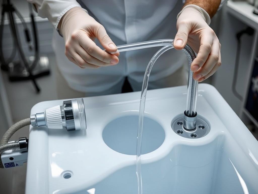 Limpieza del sistema de drenaje de una cama para hidroterapia de colon Limpieza del sistema de drenaje de una cama para hidroterapia de colon