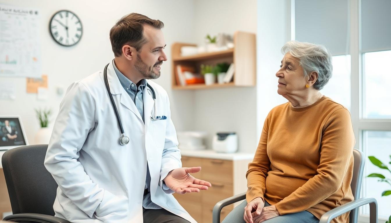 Medical professional discussing digestive health concerns with a patient Medical professional discussing digestive health concerns with a patient