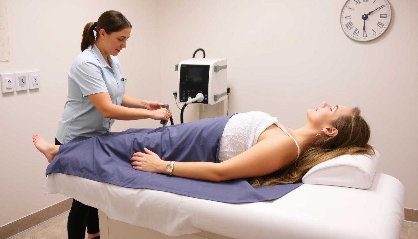 Paciente recibiendo tratamiento de hidroterapia de colon Paciente recibiendo tratamiento de hidroterapia de colon