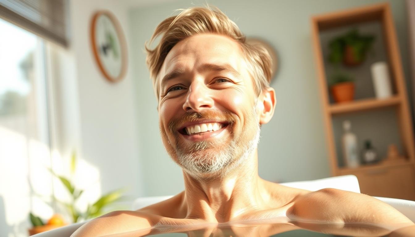 Persona con expresión de bienestar después de recibir hidroterapia de colon Persona con expresión de bienestar después de recibir hidroterapia de colon