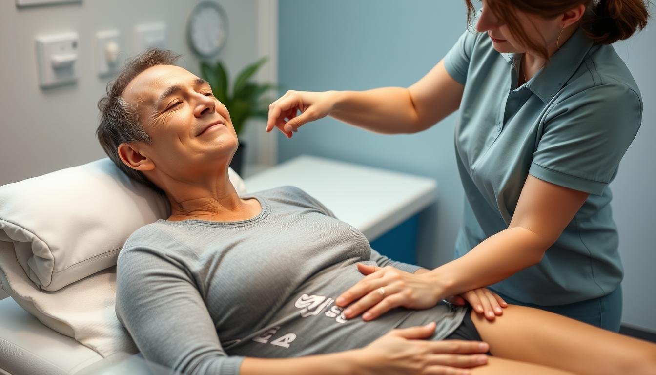 Persona con síntomas de colon irritable recibiendo tratamiento de Hidroterapia Persona con síntomas de colon irritable recibiendo tratamiento de Hidroterapia