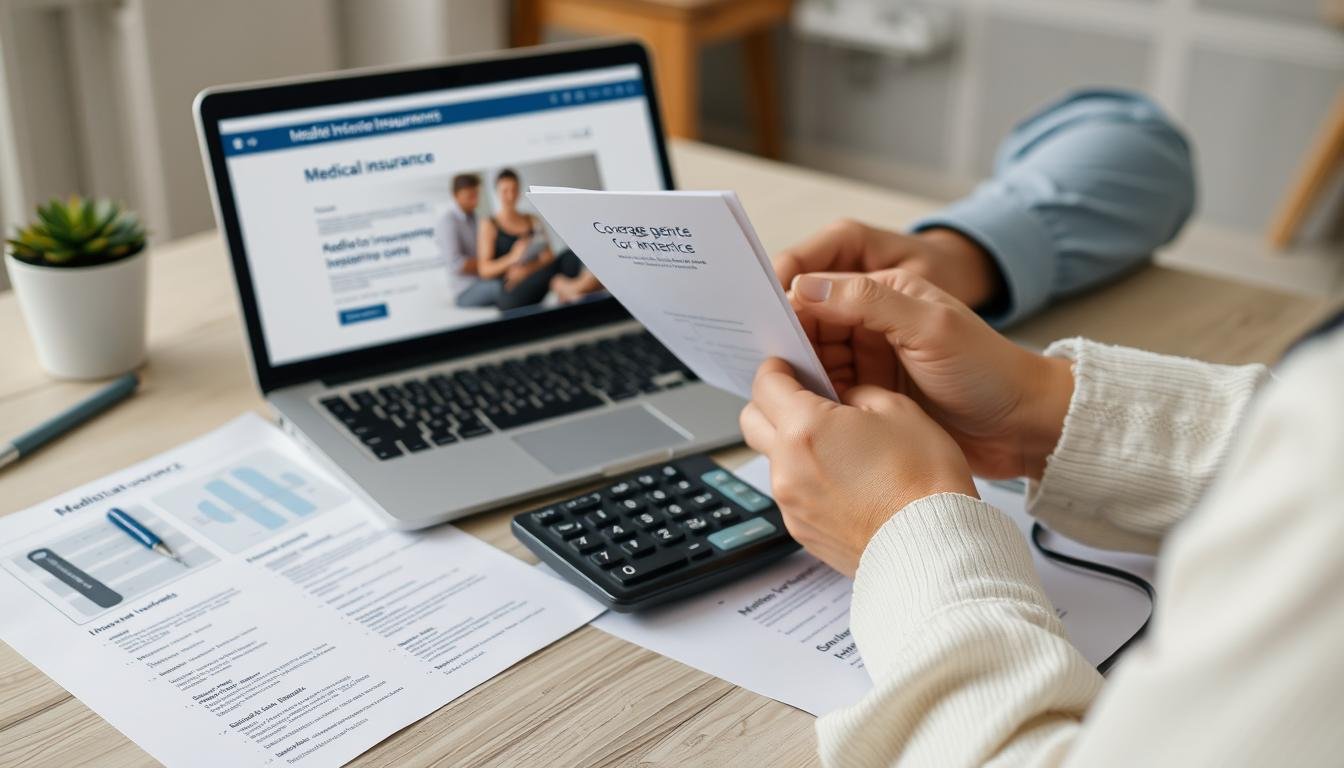 Persona revisando documentos de seguro médico para cobertura de lavativa intestinal Persona revisando documentos de seguro médico para cobertura de lavativa intestinal