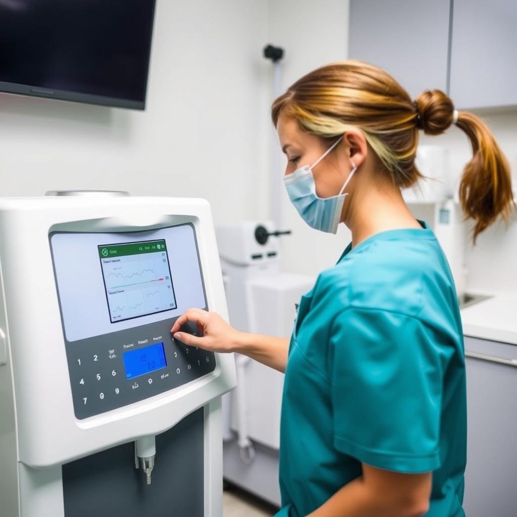 Profesional de la salud operando un equipo de Hidroterapia de Colon