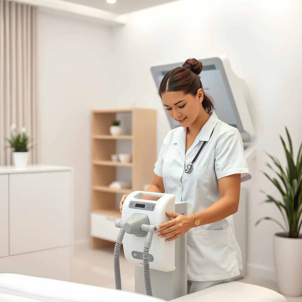 Profesional de la salud utilizando una máquina para hidroterapia de colon portátil