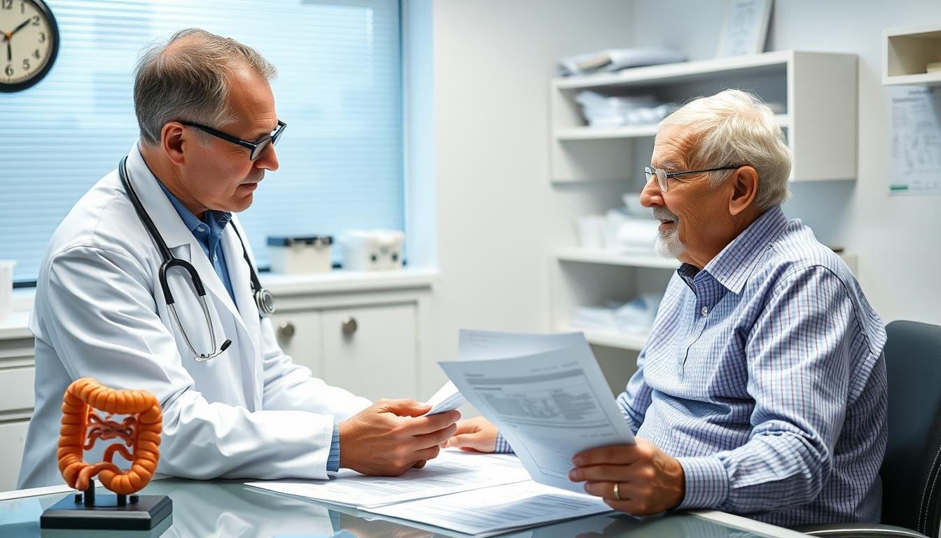 Profesional médico consultando con paciente mayor sobre hidroterapia de colon Profesional médico consultando con paciente mayor sobre hidroterapia de colon