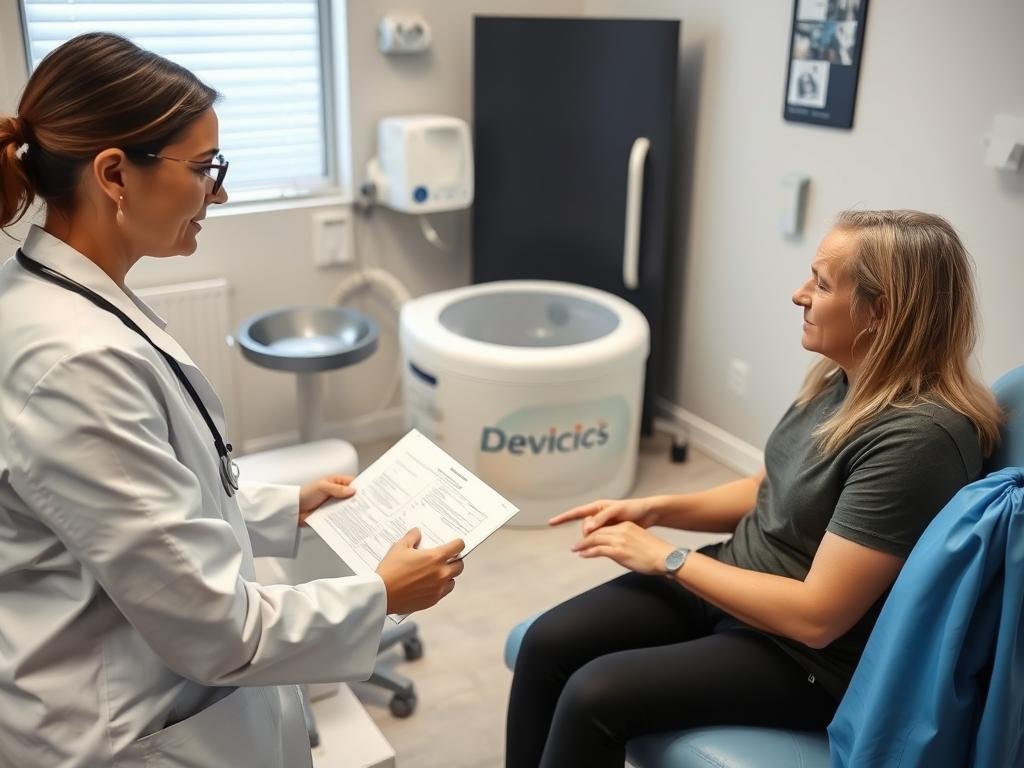 Profesional realizando evaluación previa a hidroterapia de colon Profesional realizando evaluación previa a hidroterapia de colon