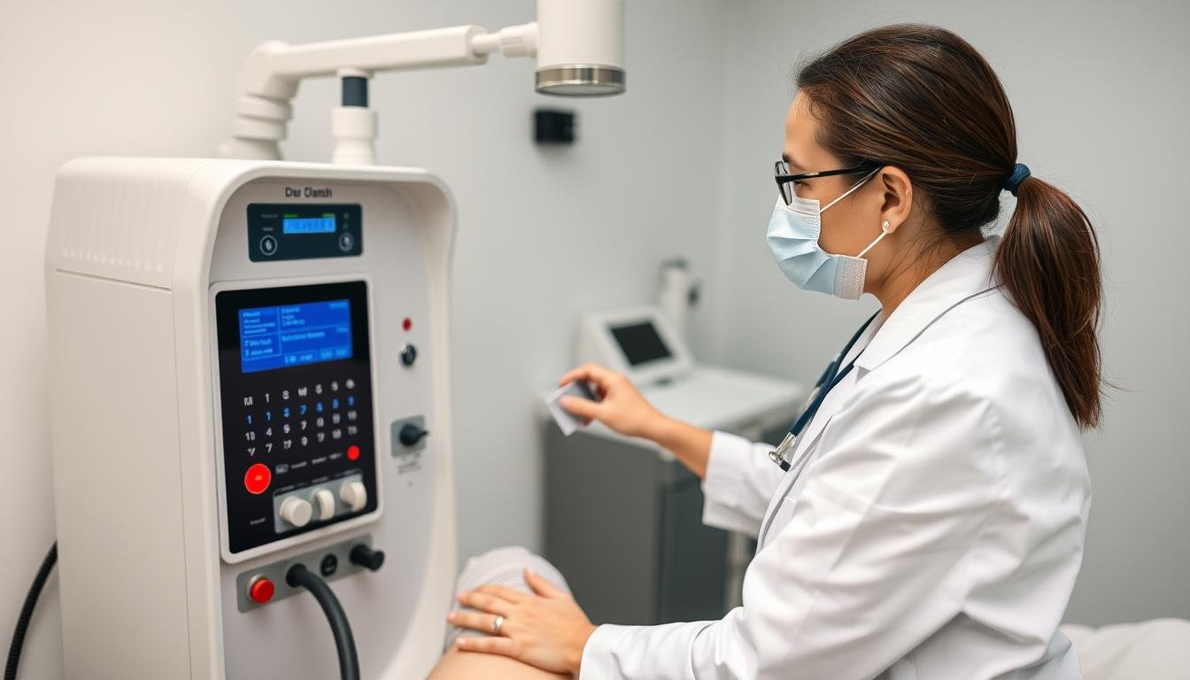 Profesional realizando hidroterapia de colon segura con equipo moderno Profesional realizando hidroterapia de colon segura con equipo moderno