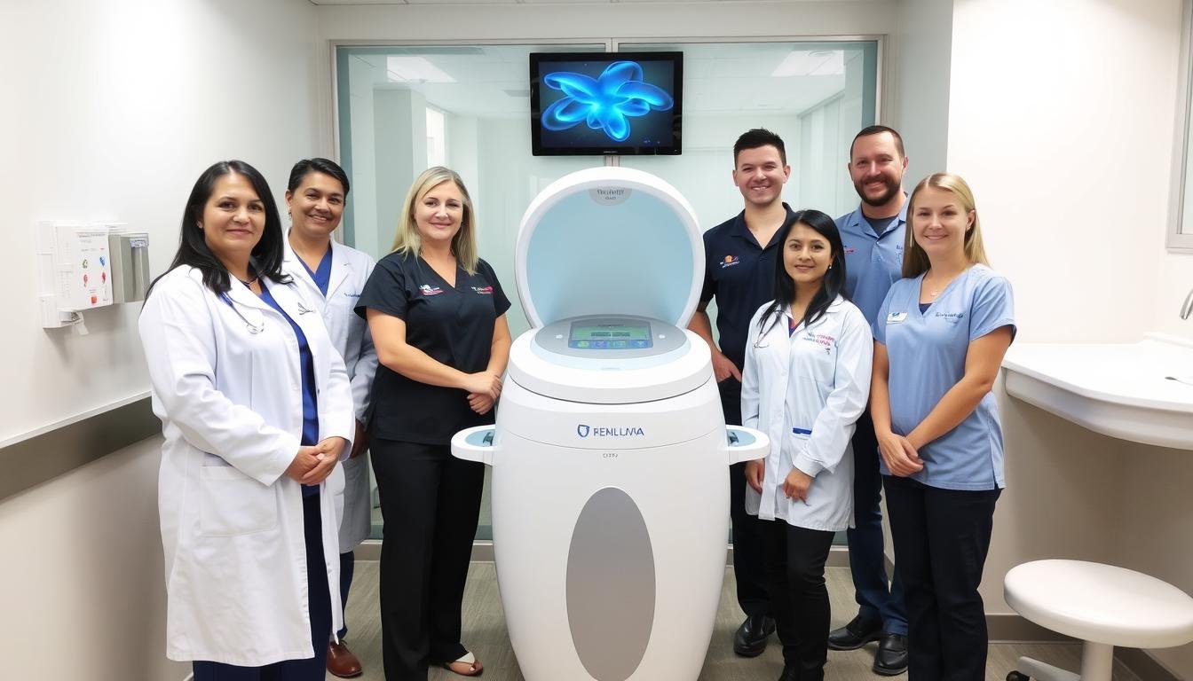 Profesionales de la salud con máquina para hidroterapia de colon Profesionales de la salud con máquina para hidroterapia de colon