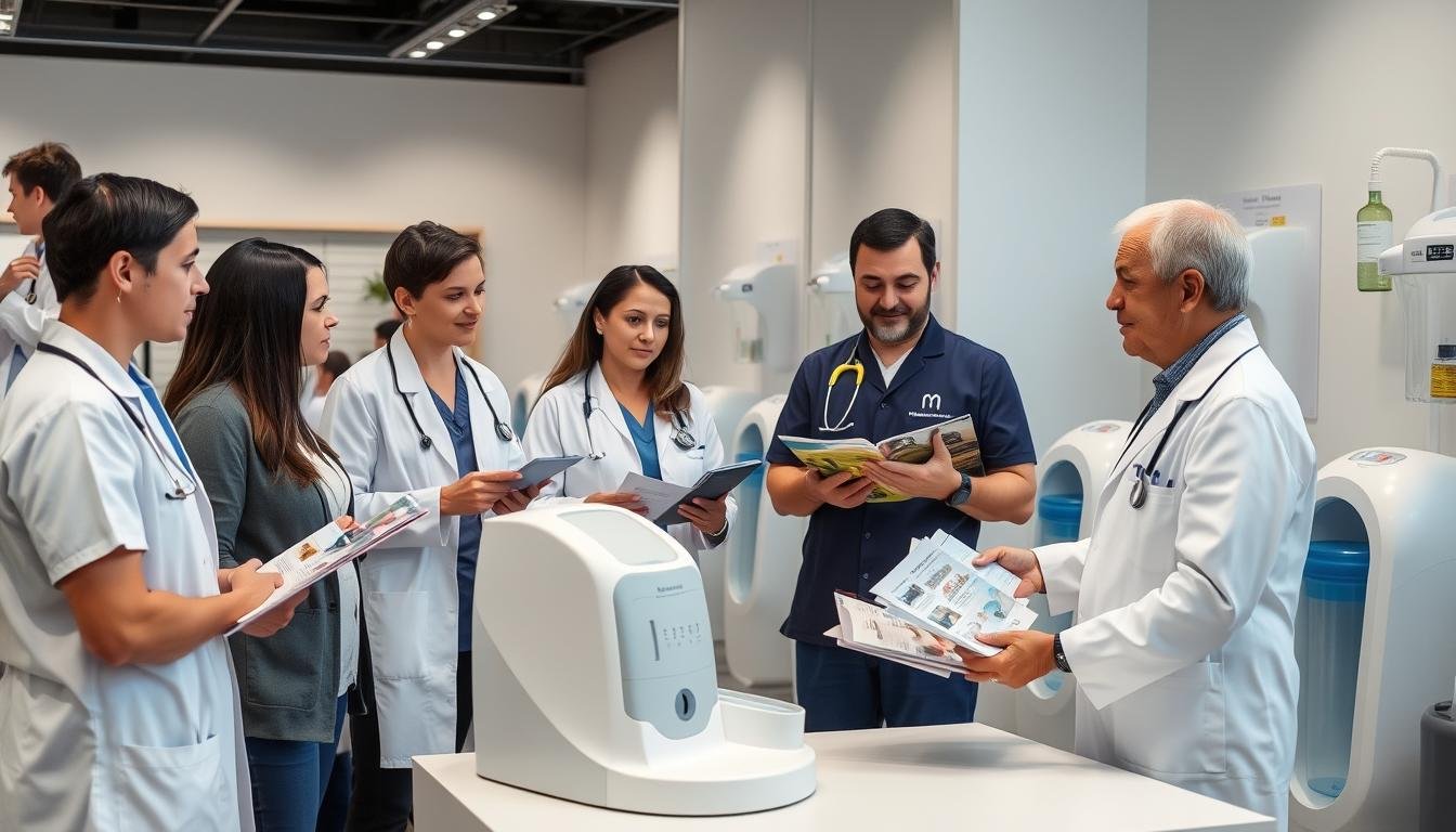 Profesionales evaluando diferentes equipos de Hidroterapia de Colon