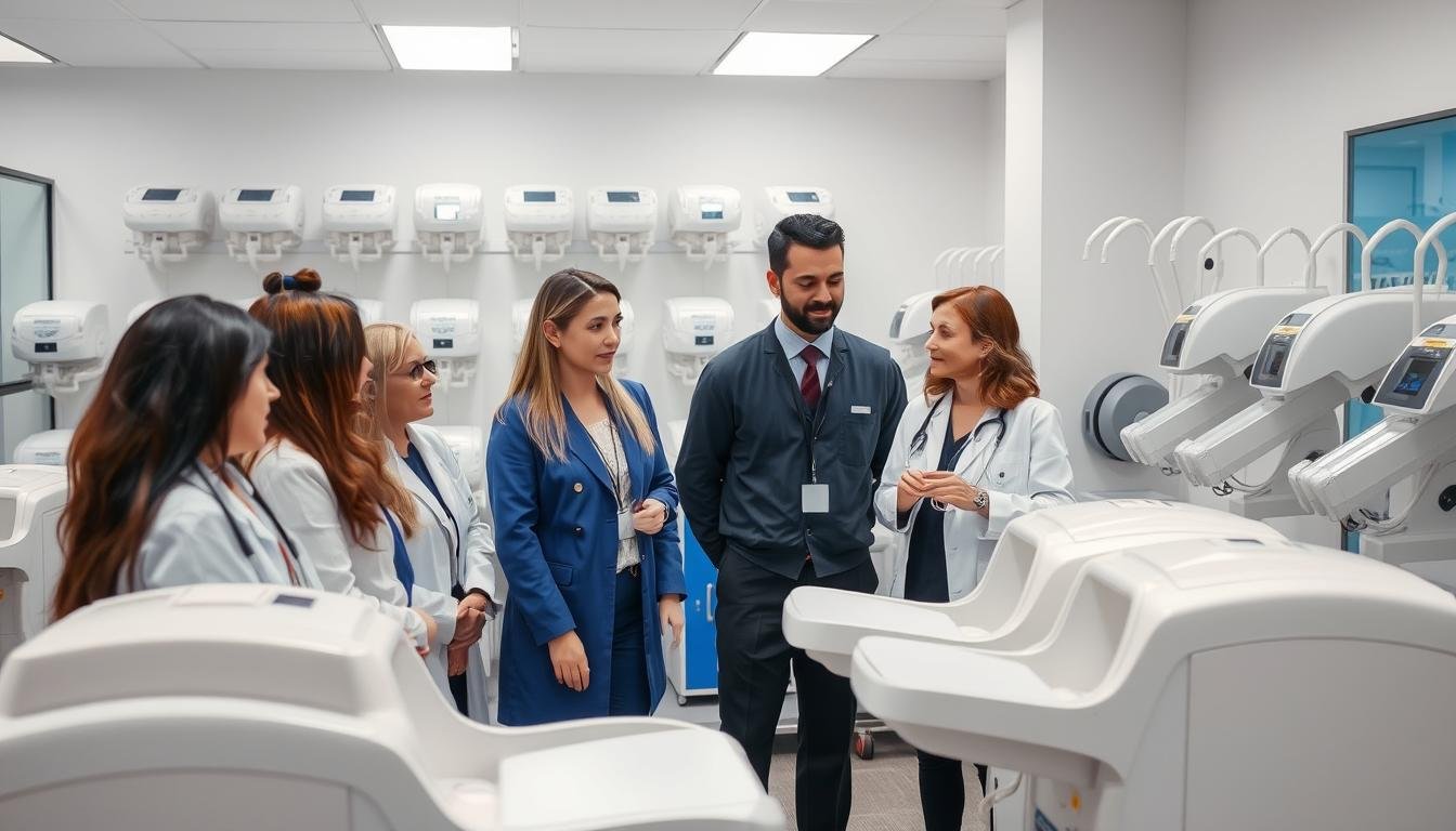 Profesionales evaluando diferentes modelos de Máquinas de Hidroterapia de Colon