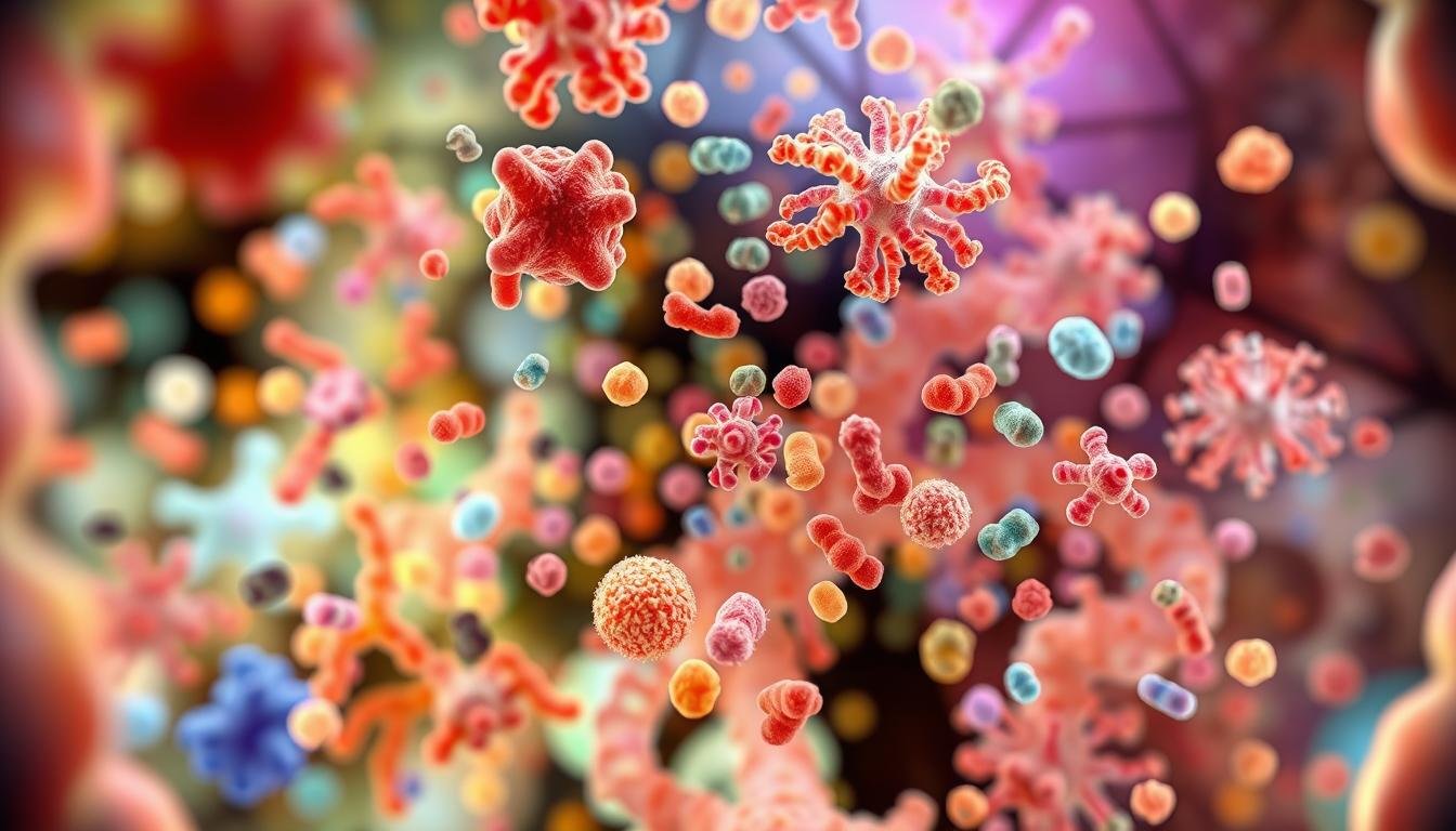 Representación microscópica de la flora intestinal equilibrada Representación microscópica de la flora intestinal equilibrada