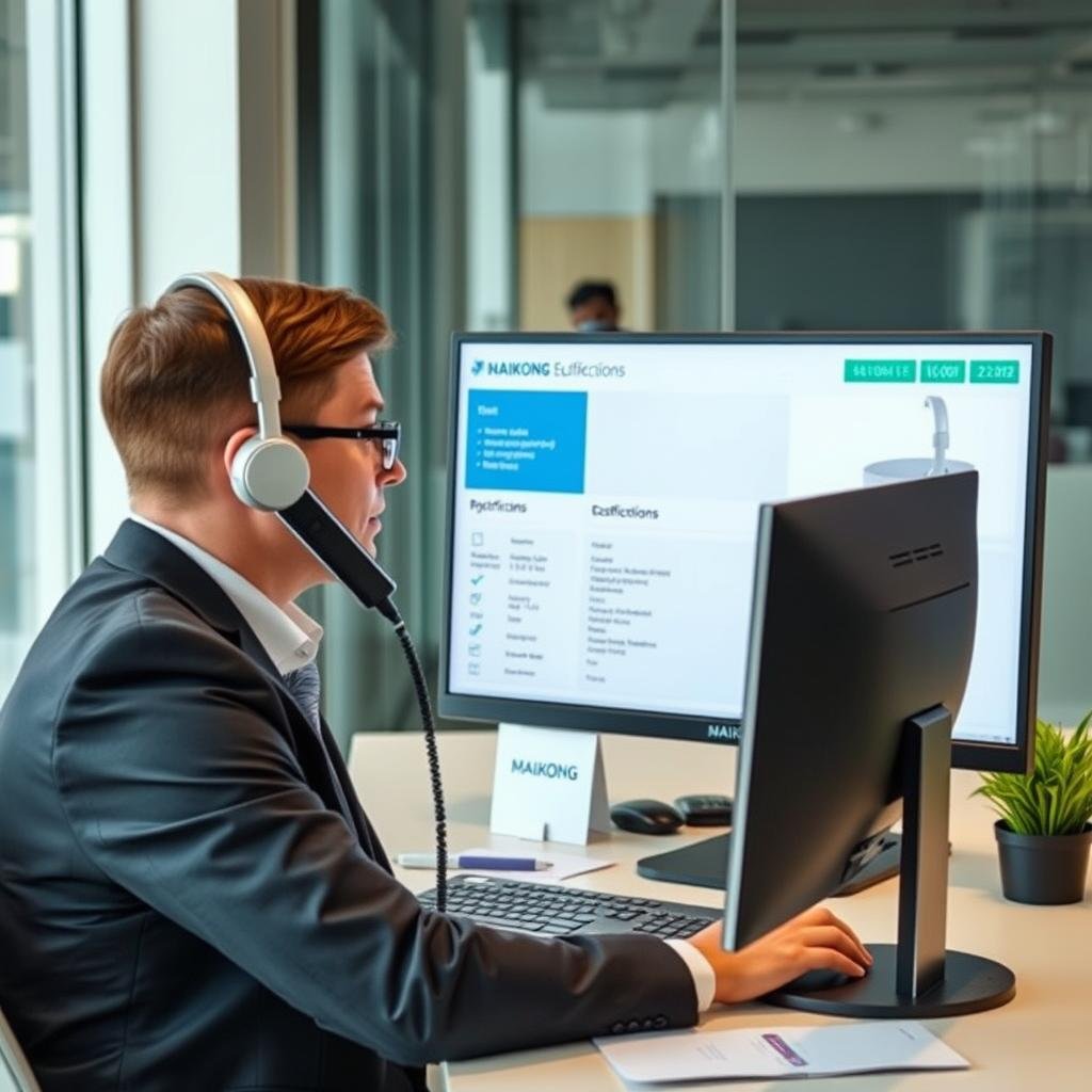 Representante de MAIKONG atendiendo consultas sobre máquinas para hidroterapia de colon