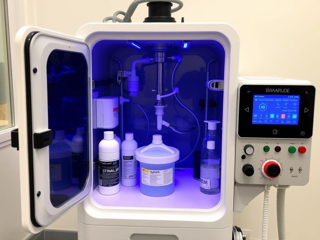 Sistema de autolimpieza de una máquina profesional de hidroterapia de colon Sistema de autolimpieza de una máquina profesional de hidroterapia de colon