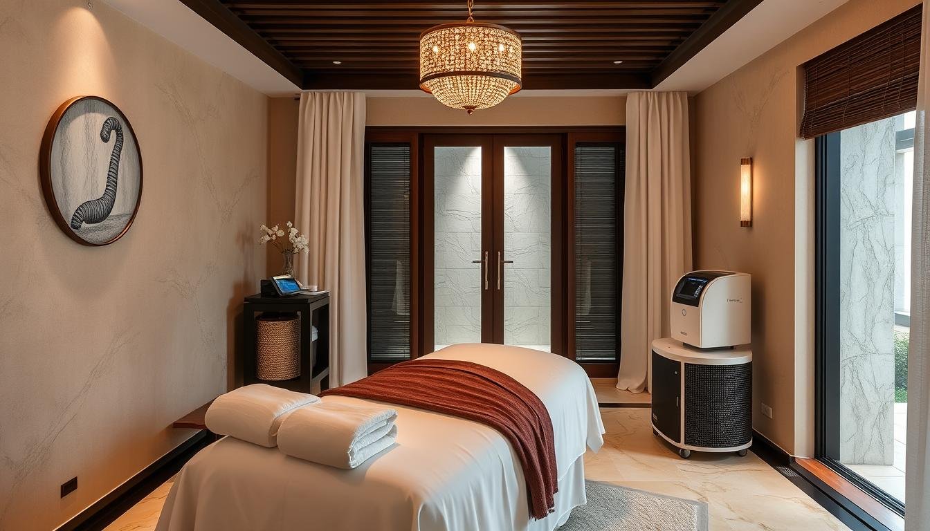 Spa de lujo ofreciendo hidroterapia de colon como servicio premium con equipo portátil