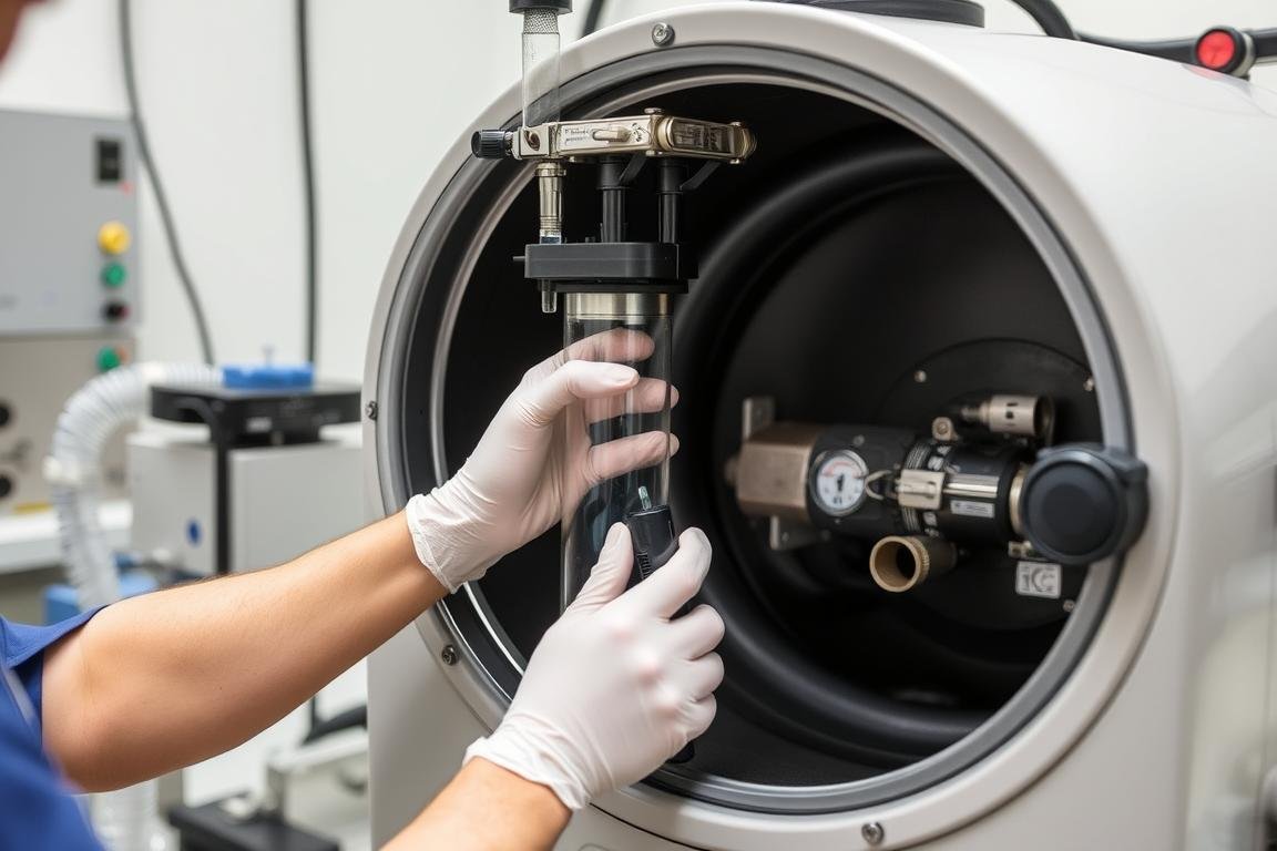 Técnico realizando mantenimiento a una Máquina de Hidroterapia de Colon Técnico realizando mantenimiento a una Máquina de Hidroterapia de Colon