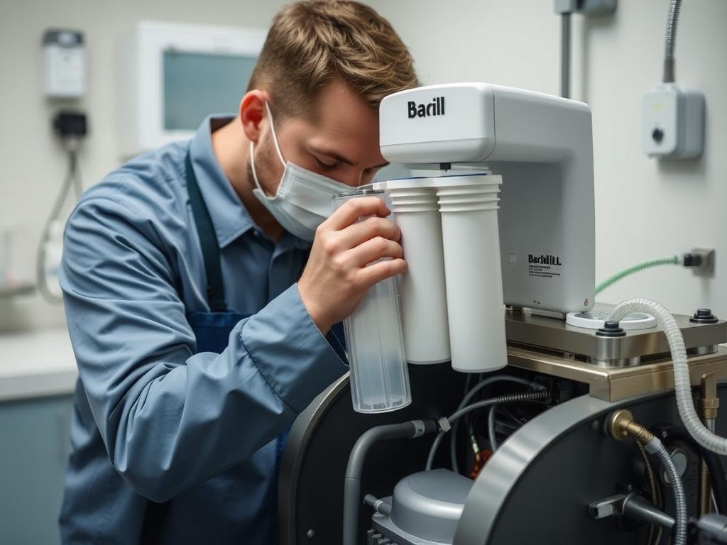 Técnico realizando mantenimiento a una máquina para hidroterapia de colon Técnico realizando mantenimiento a una máquina para hidroterapia de colon