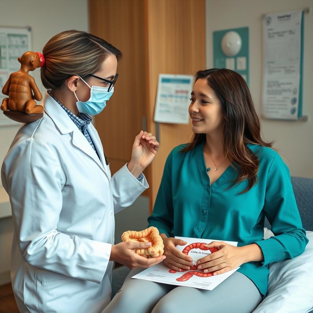 Terapeuta explicando el procedimiento de hidroterapia de colon a un paciente
