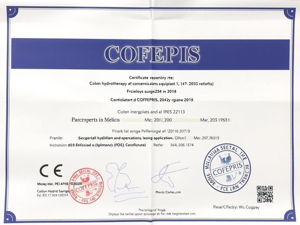 Certificado COFEPRIS para equipo de hidroterapia de colon en México Certificado COFEPRIS para equipo de hidroterapia de colon en México