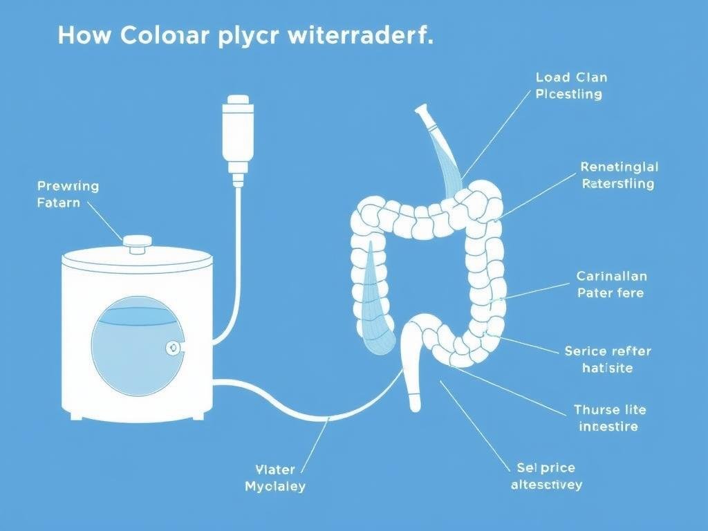 Diagrama del proceso de hidroterapia de colon mostrando cómo funciona el equipo Diagrama del proceso de hidroterapia de colon mostrando cómo funciona el equipo