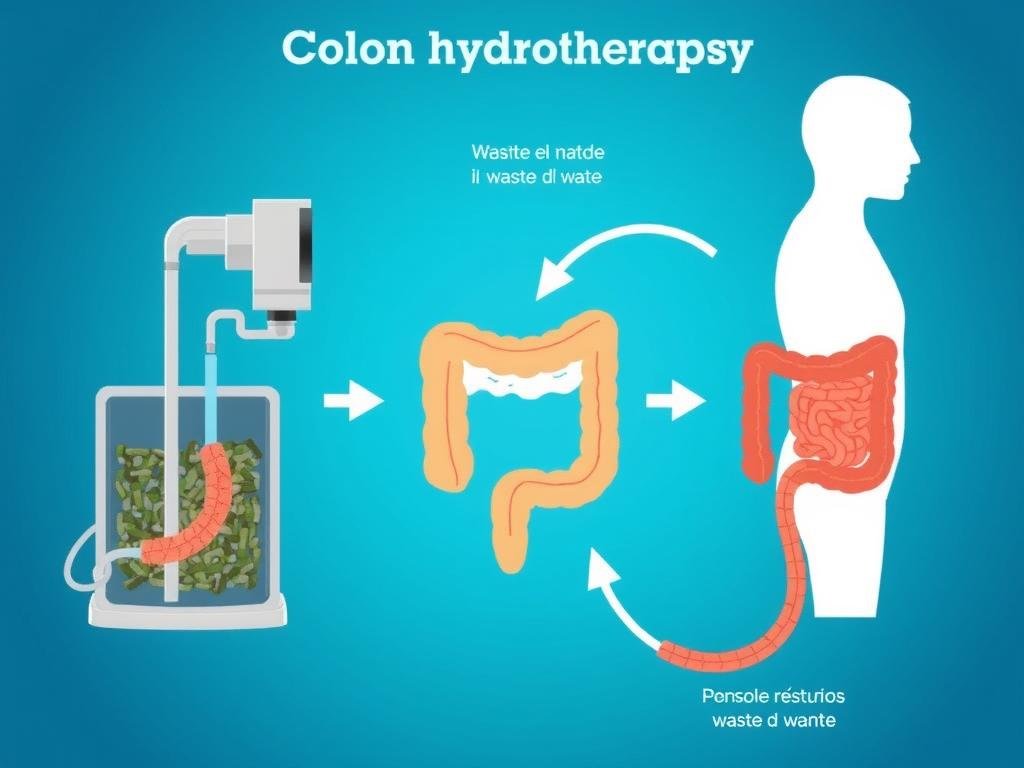 Diagrama del proceso de hidroterapia de colon mostrando el flujo de agua Diagrama del proceso de hidroterapia de colon mostrando el flujo de agua