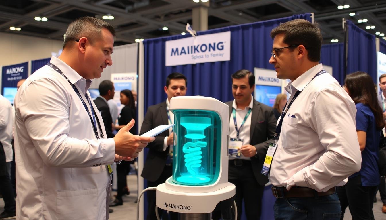 Distribuidor MAIKONG realizando demostración de Máquina para hidroterapia de colon Distribuidor MAIKONG realizando demostración de Máquina para hidroterapia de colon