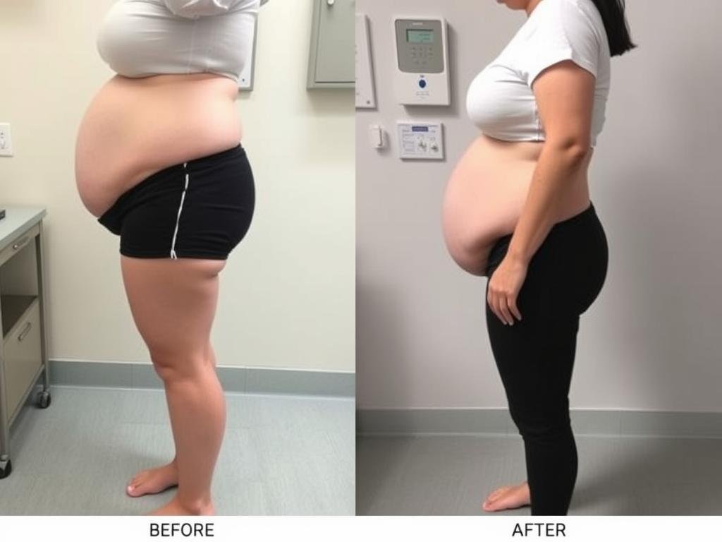 Persona mostrando resultados de pérdida de peso tras hidroterapia de colon Persona mostrando resultados de pérdida de peso tras hidroterapia de colon