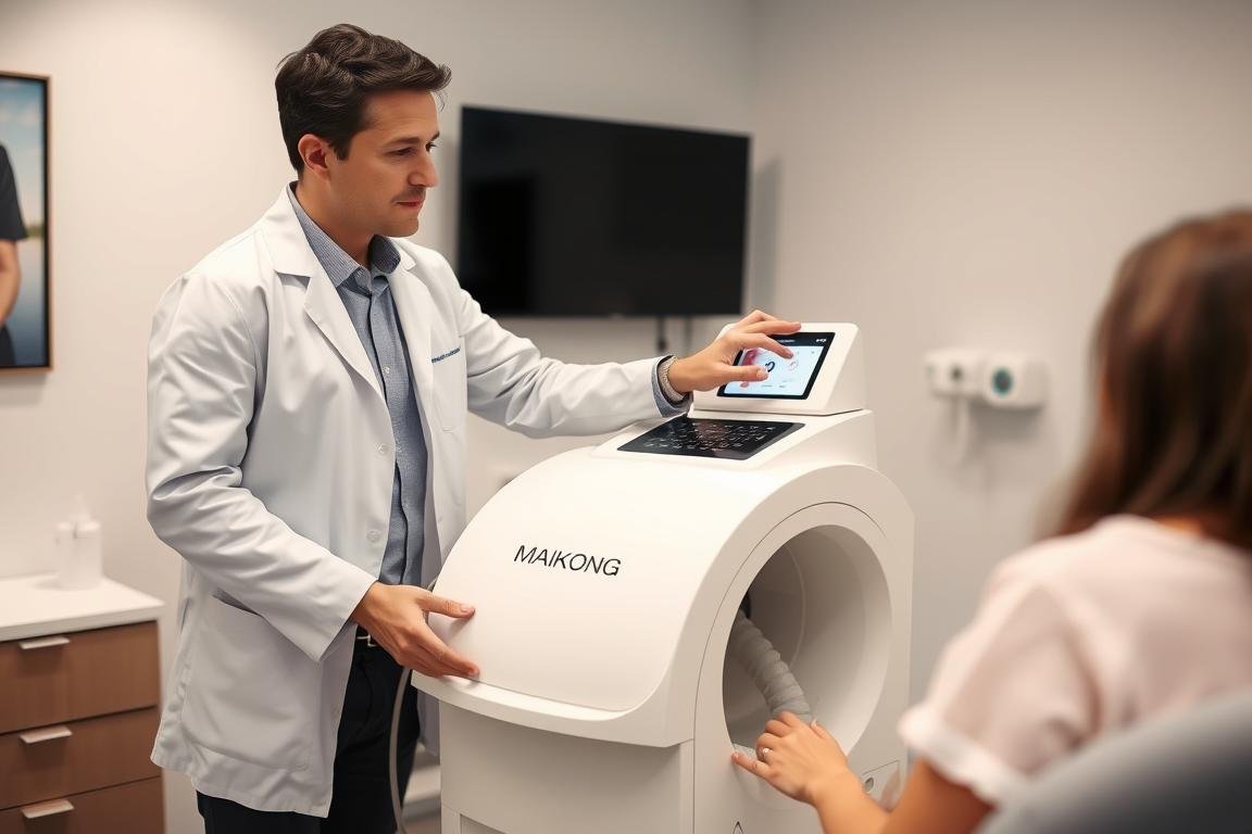 Profesional médico operando una Máquina para hidroterapia de colon MAIKONG Profesional médico operando una Máquina para hidroterapia de colon MAIKONG