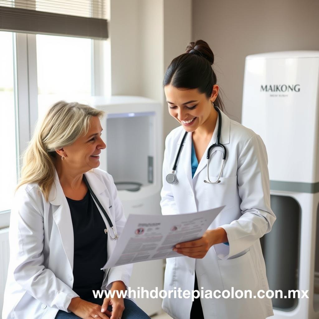 Dra. Rodríguez con paciente después de sesión de hidroterapia de colon