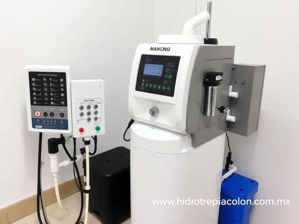 Máquina para hidroterapia de colon MAIKONG mostrando sus componentes técnicos