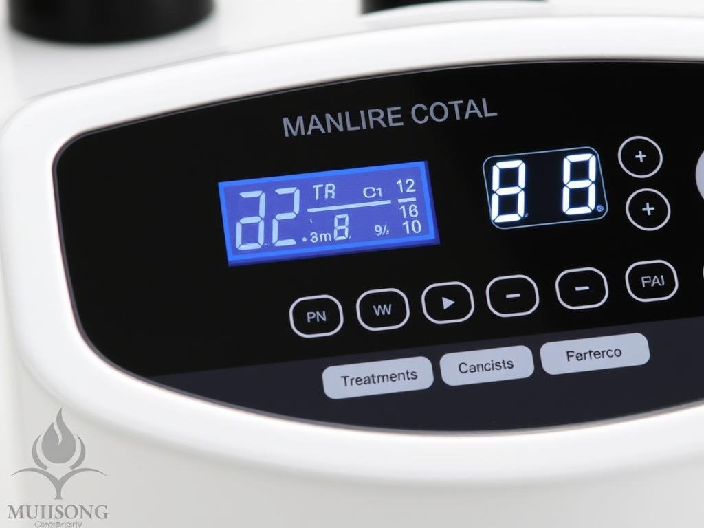 Detalle del panel de control de una máquina de hidroterapia de colon MAIKONG