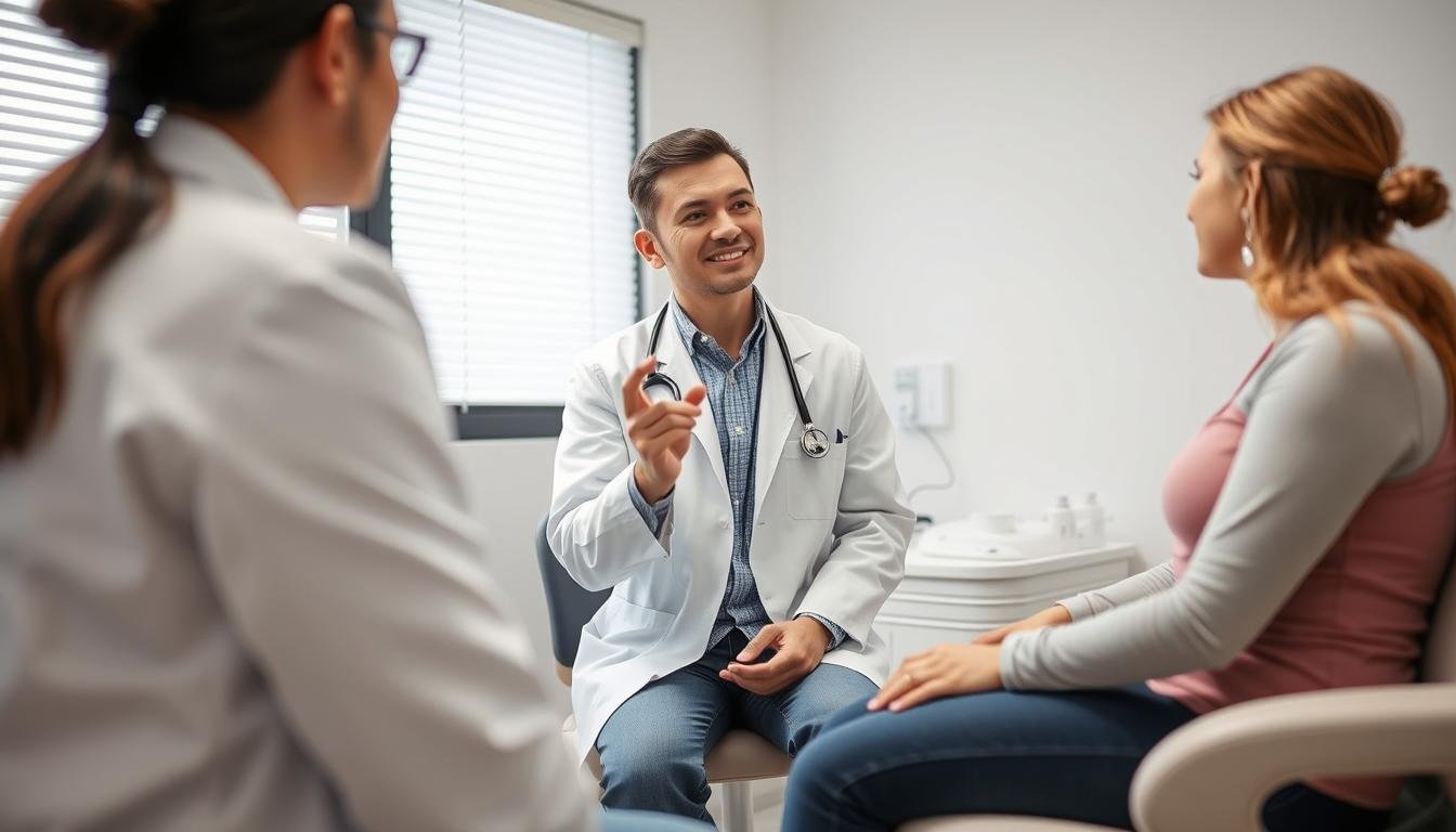 Especialista médico explicando los beneficios de la hidroterapia de colon a un paciente en Hermosillo