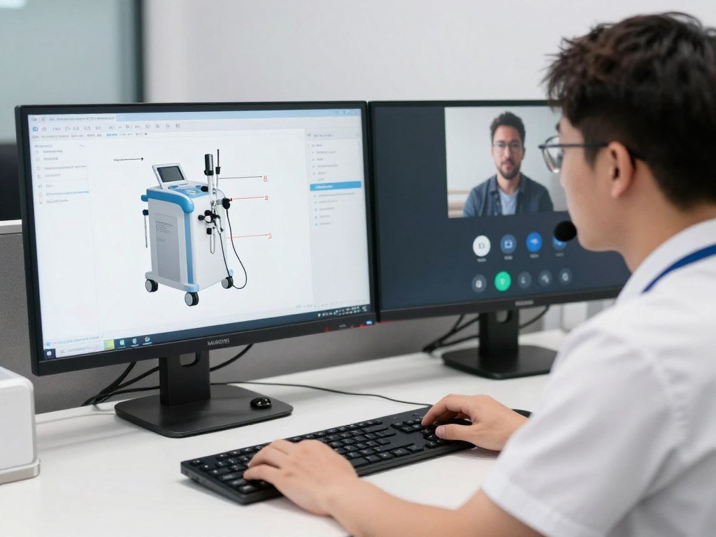 Técnico de MAIKONG brindando soporte para equipos de hidroterapia de colon